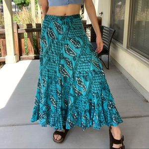 Silverstream turquoise green sequined bohemian flowy tiered maxi skirt